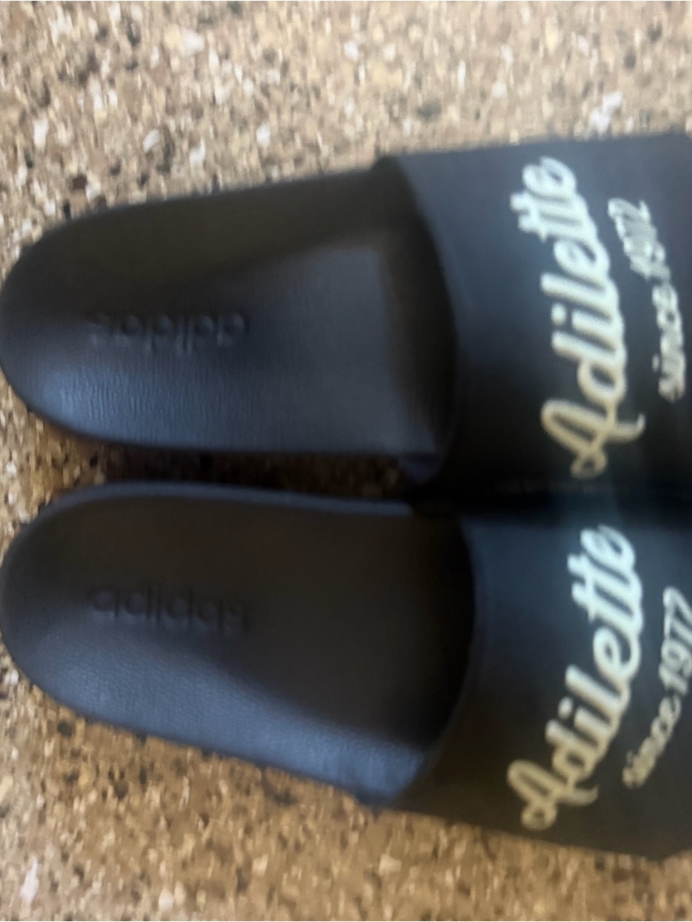 adidas Adilette Slide Sandals in Black with White Script
